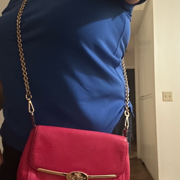 Coach Hot Pink Leather Crossbody with Gold Hardware - Picture 6 of 8